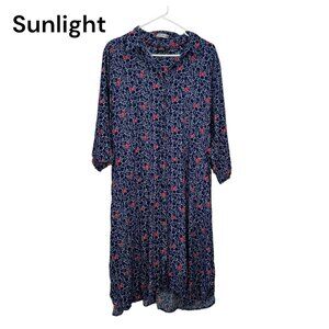 Disney Minnie Mouse Women SZ 1X  Navy Bow Print Shirt Dress 3/4 Sleeve V-Neck